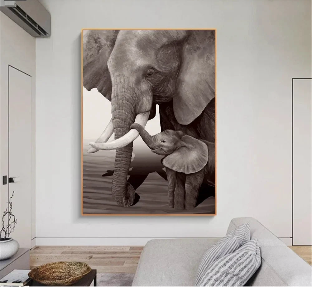 elephant mother and calf wildlife canvas wall art