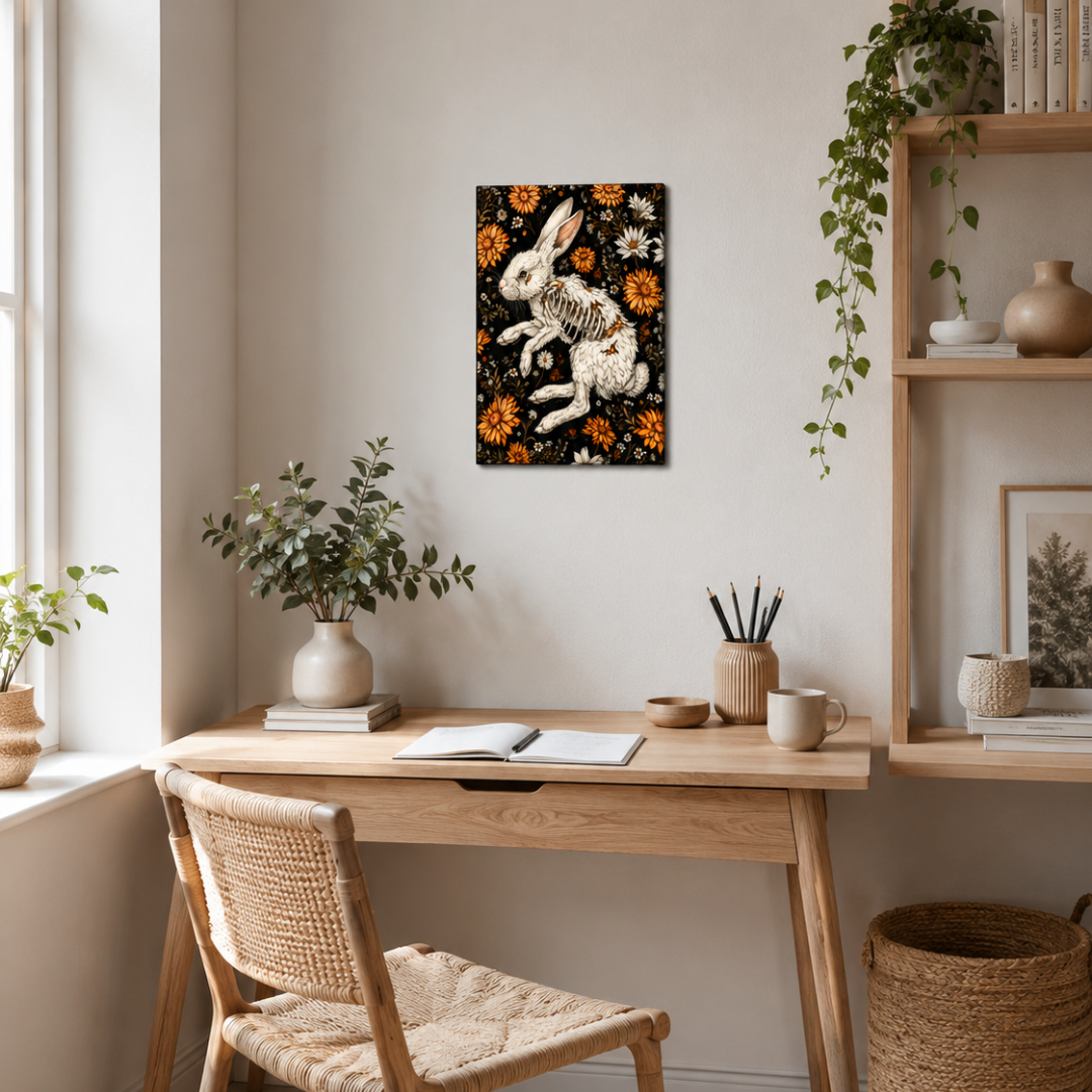Gothic Rabbit Skeleton Garden Floral Canvas Print