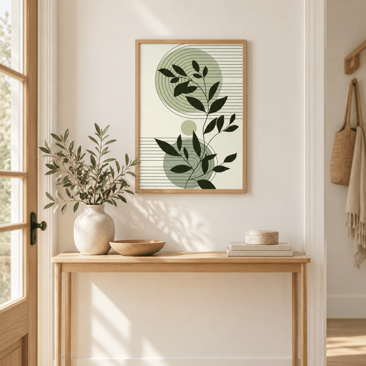 Sage Orbit Leaves Canvas Print