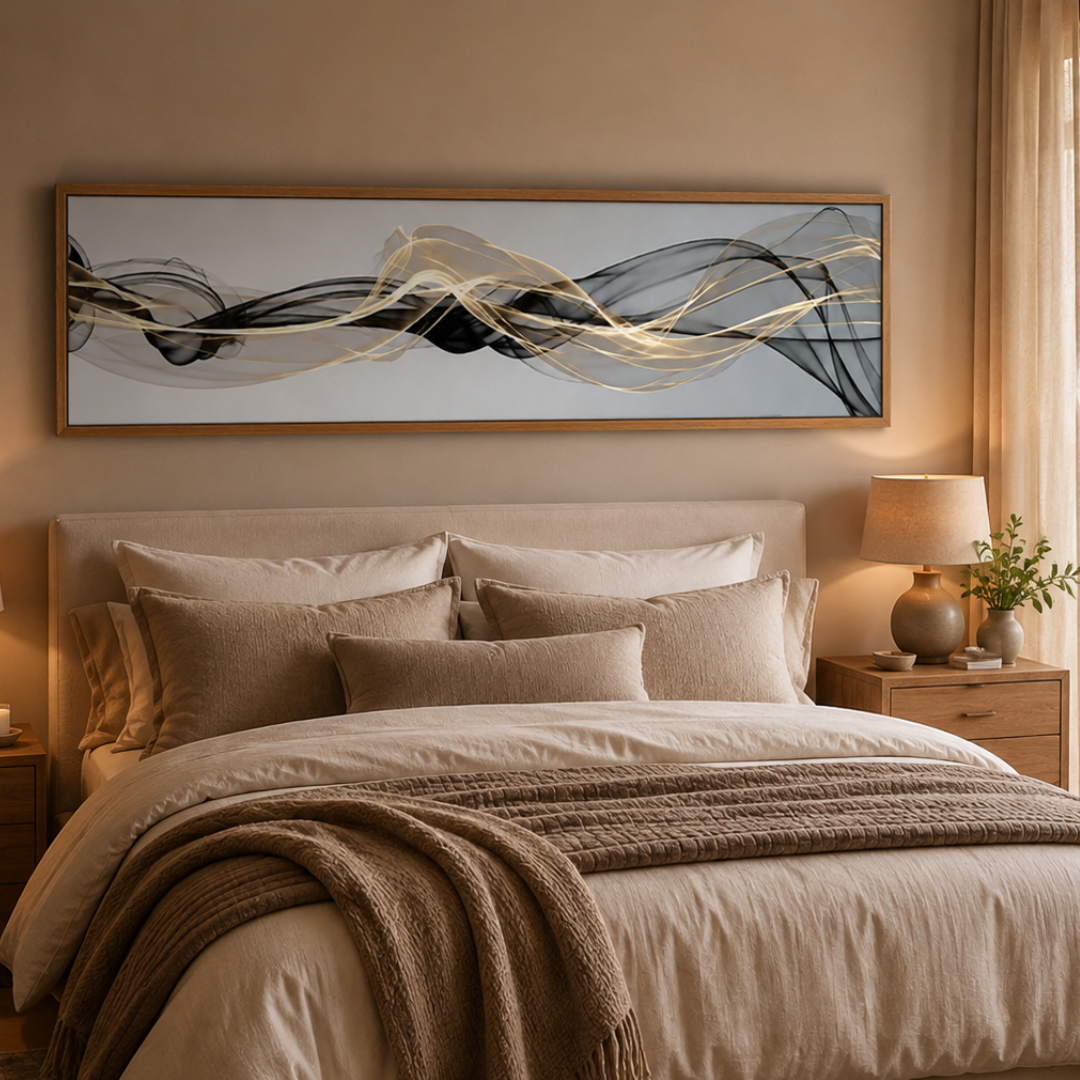 Black & Gold Flow Abstract Panoramic Poster Print