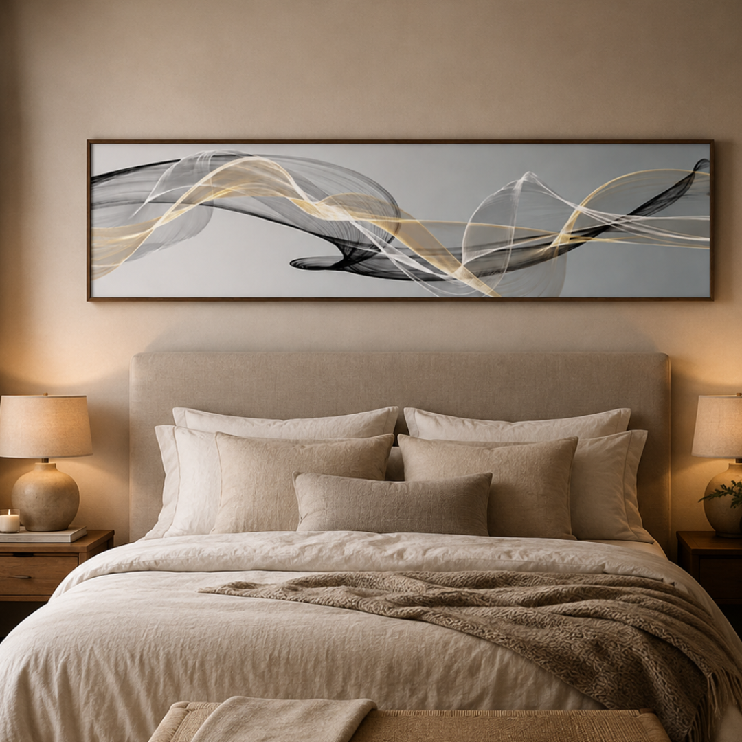 Abstract Golden Translucent Waves Panoramic Canvas Print