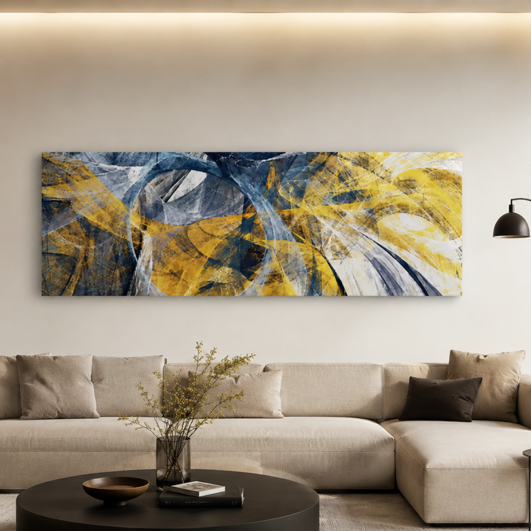 Golden Currents Panoramic Abstract Canvas Print