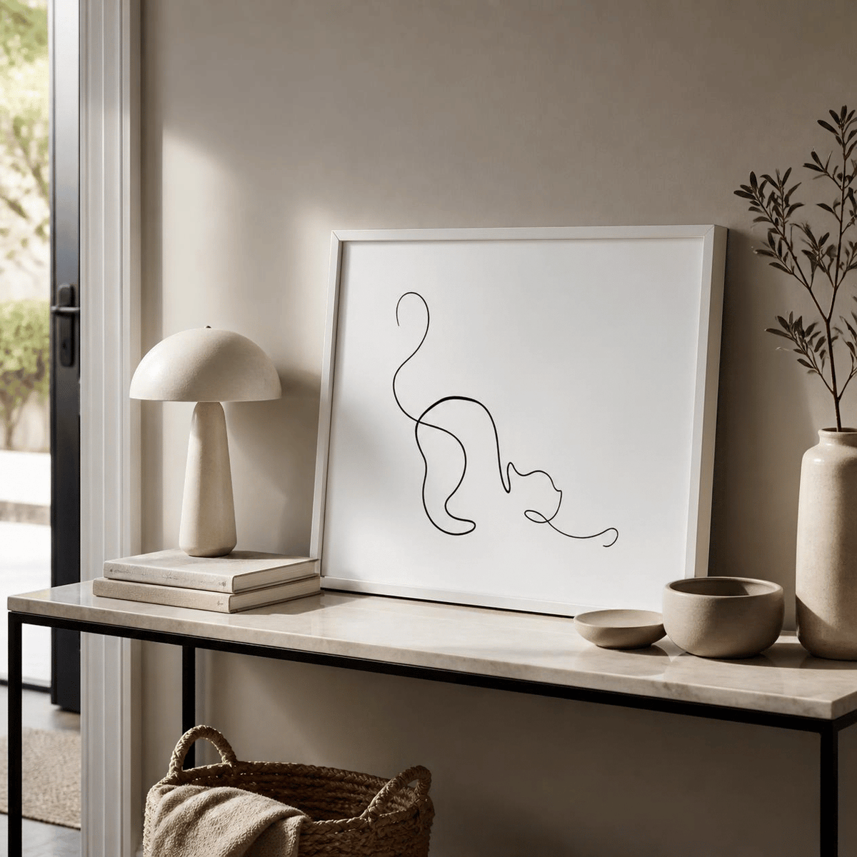 Playful Stretch Cat Line Art Canvas Print