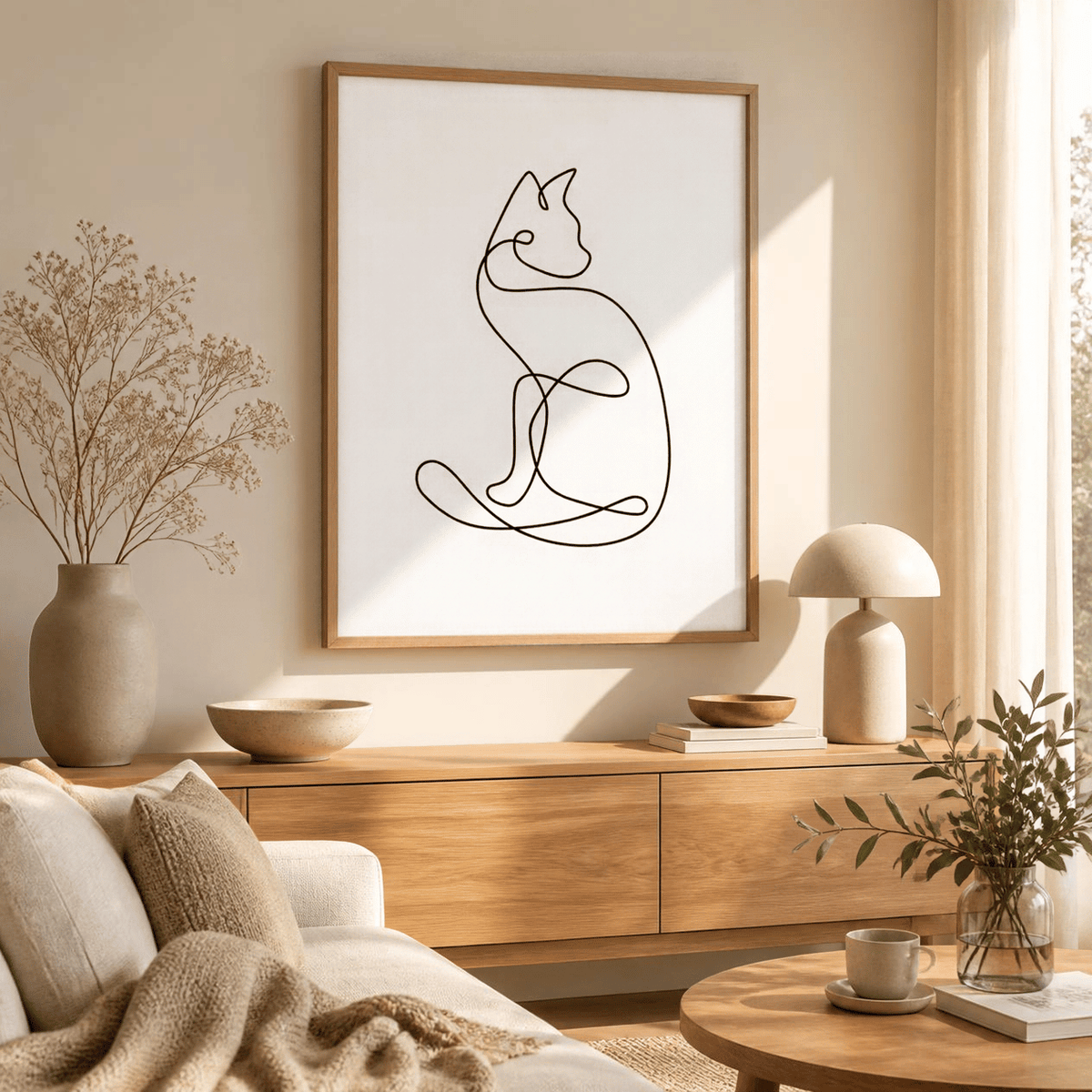 Sitting Cat Line Art Canvas Print