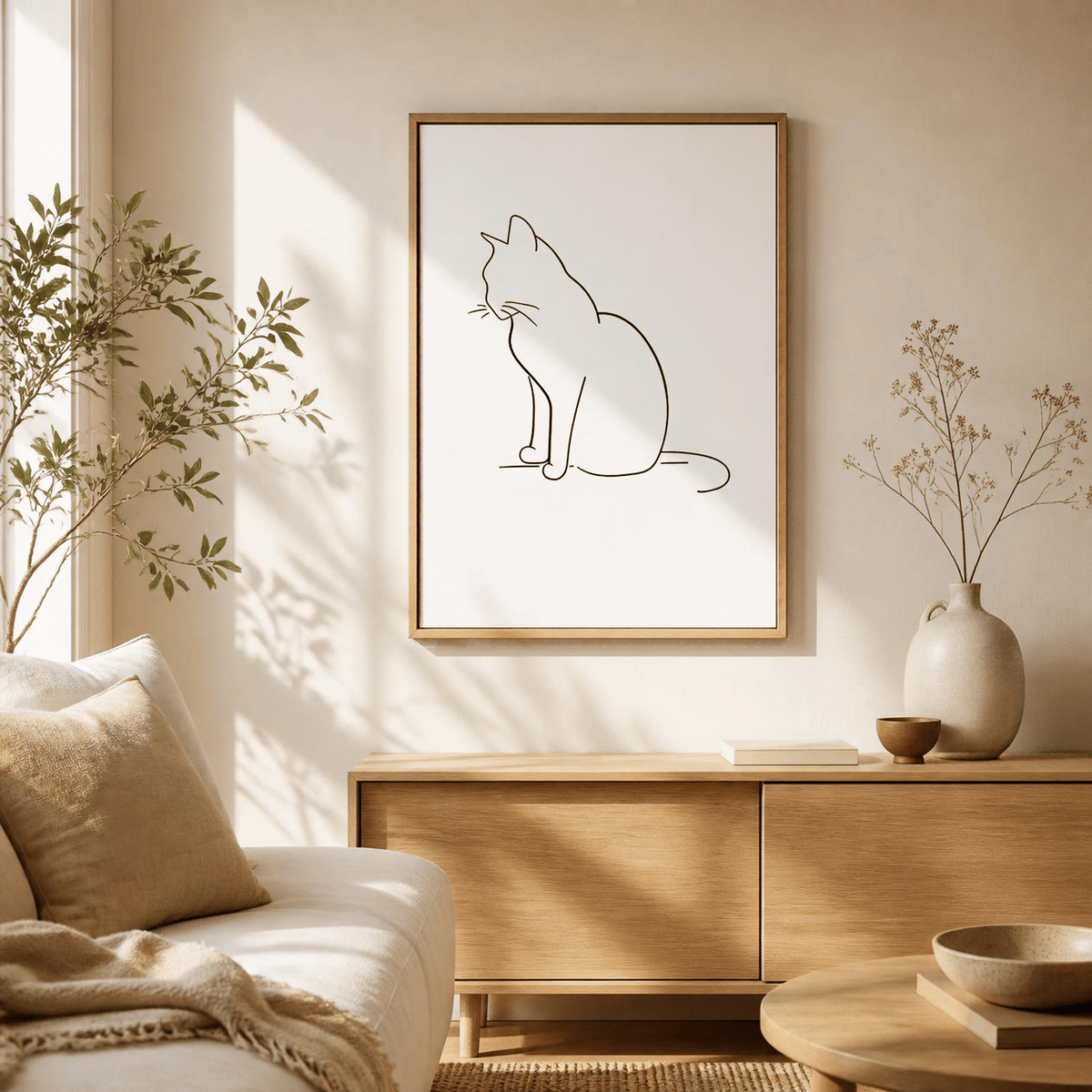 Quiet Profile Cat Line Art Canvas Print