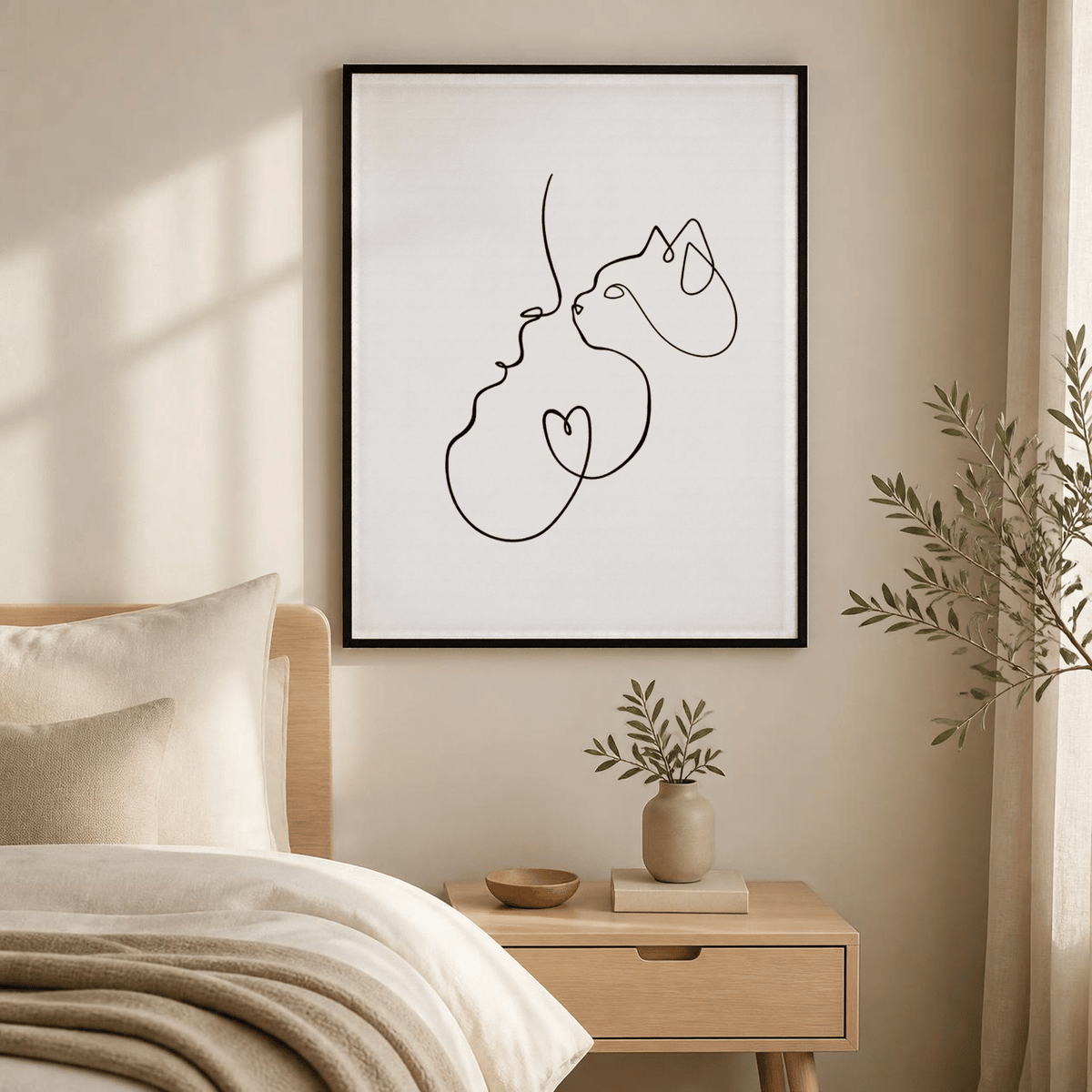 Heartfelt Companion Cat Line Art Canvas Print