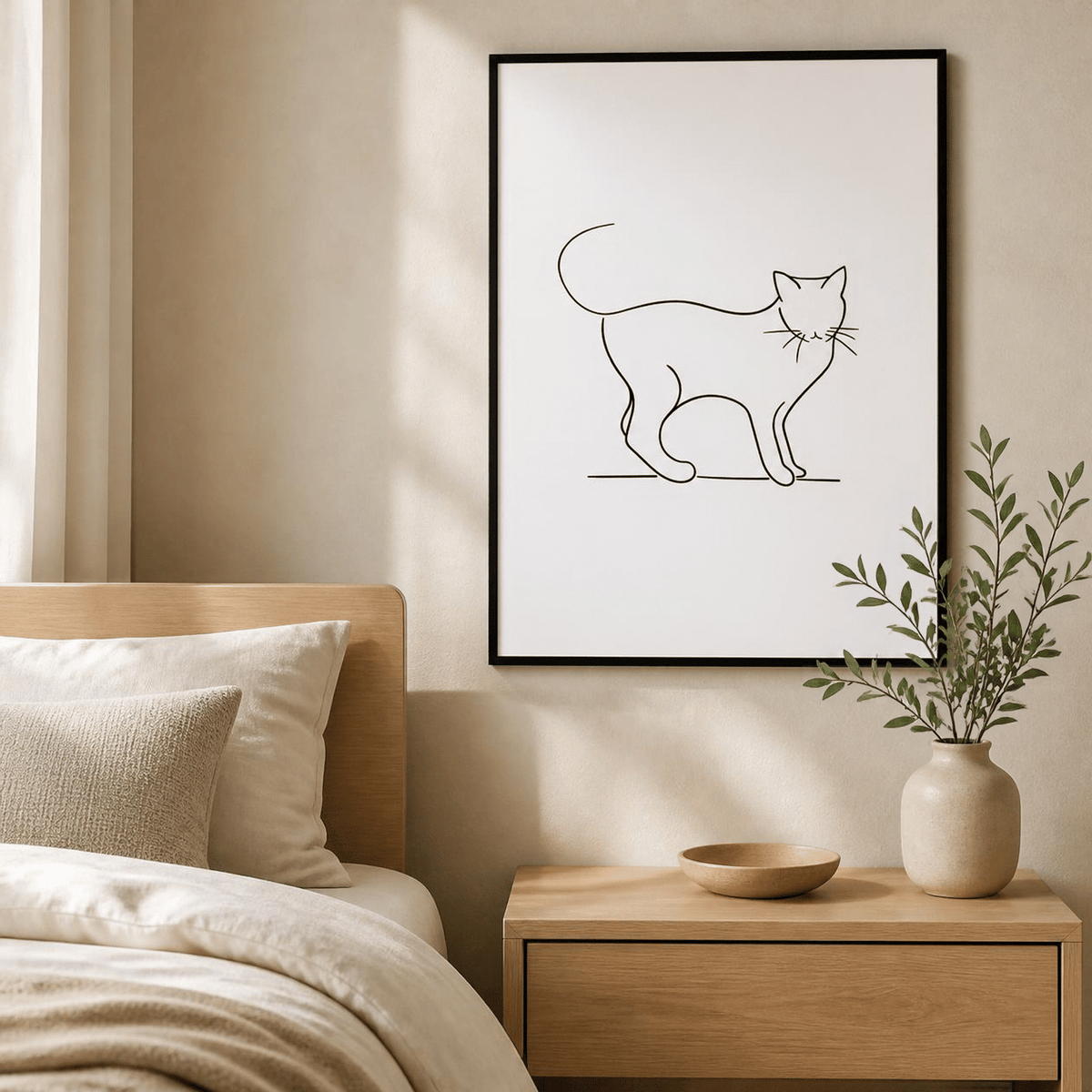 Contour Cat Line Art Canvas Print