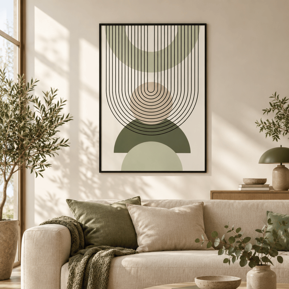 Olive Orbit Lines Canvas Print