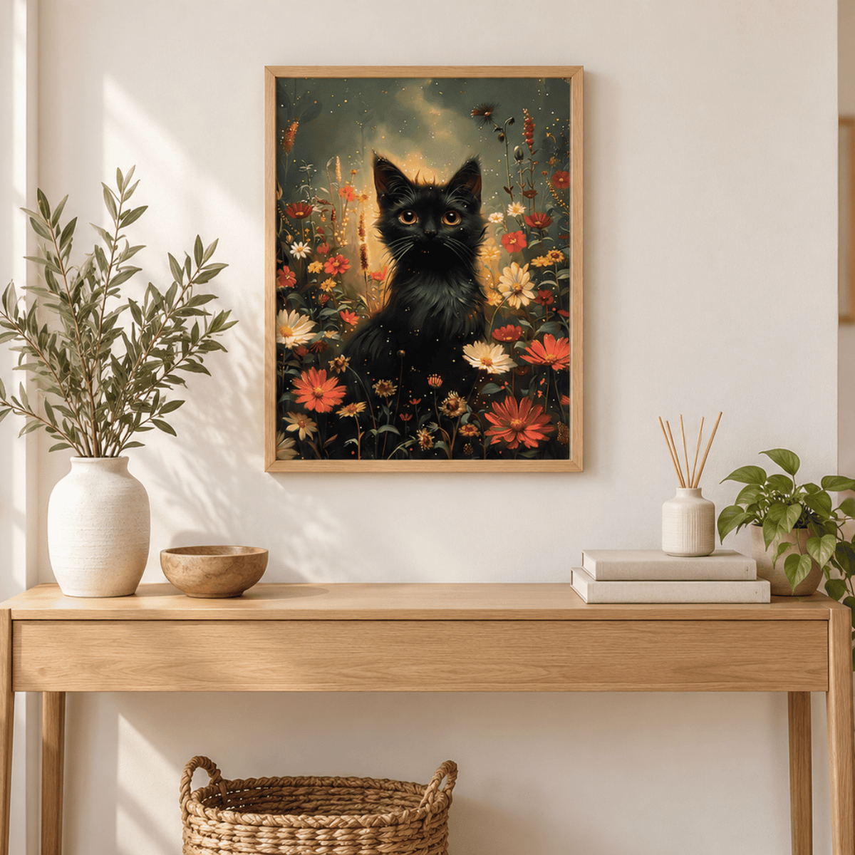 Firefly Garden Black Cat Canvas Print