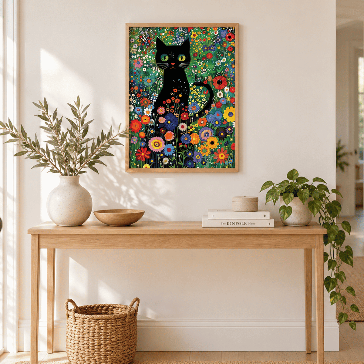 Midnight Bloom Black Cat Canvas Print