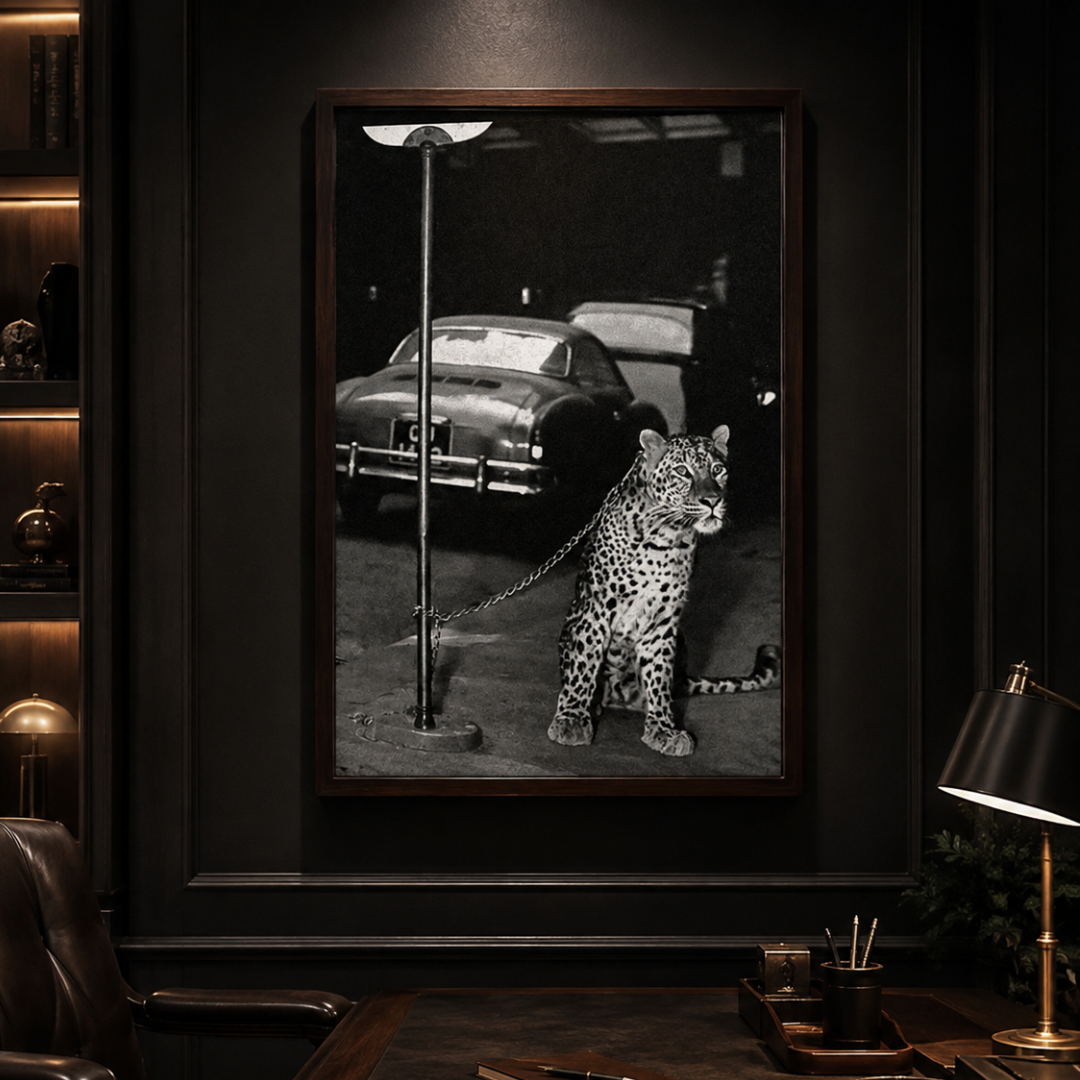 Midnight Leopard & Classic Car Canvas Print