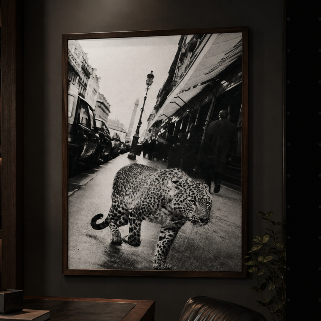 Black & White Leopard In Paris Canvas Print