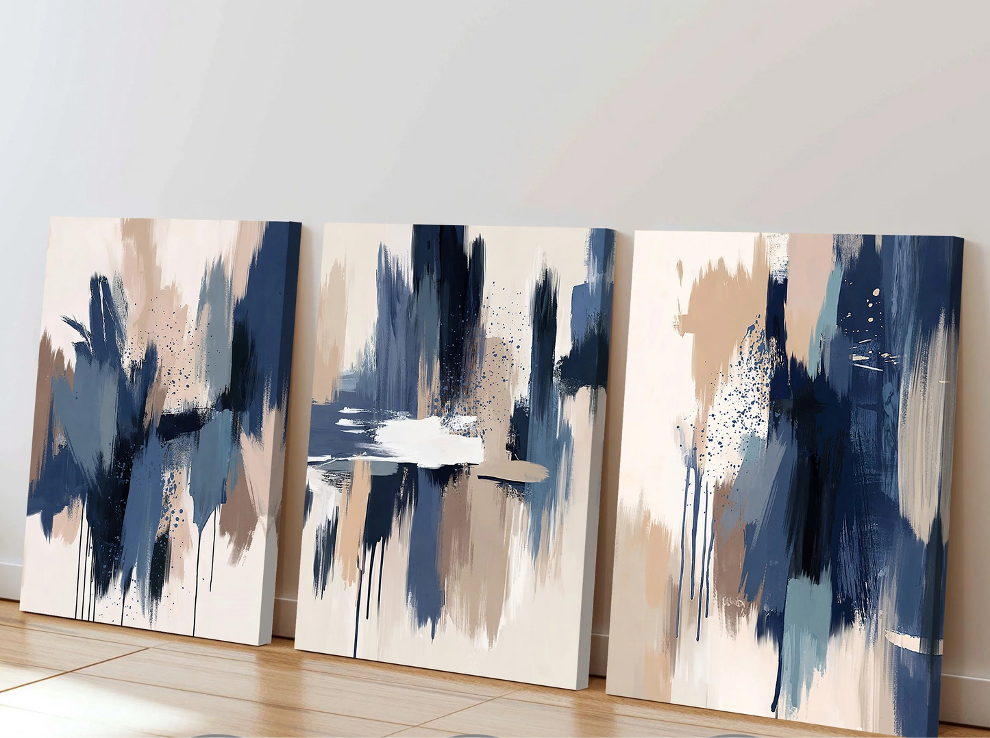 Nordic Ink Abstract Blue & White Canvas - Set Of 3