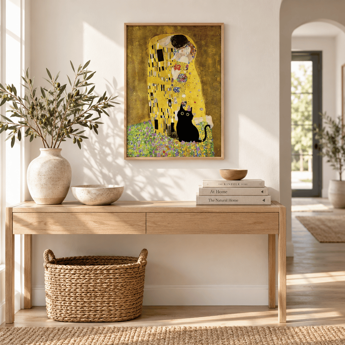 Black Cat Beneath The Golden Kiss Canvas Print