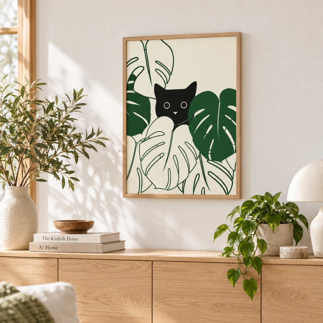 Monstera Hideaway Cat Canvas Print