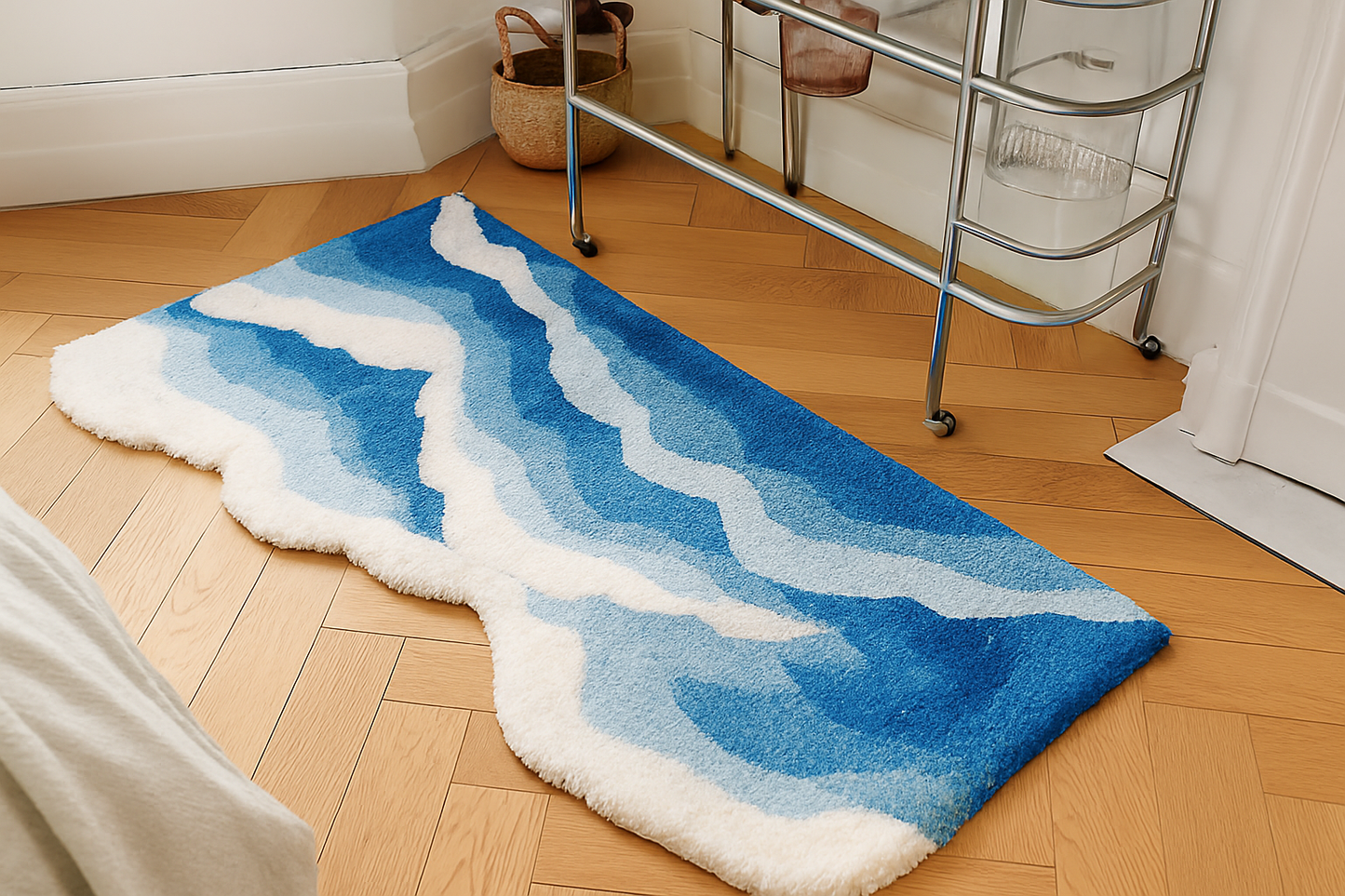 Japanese Blue Sea Waves Tufted Rug