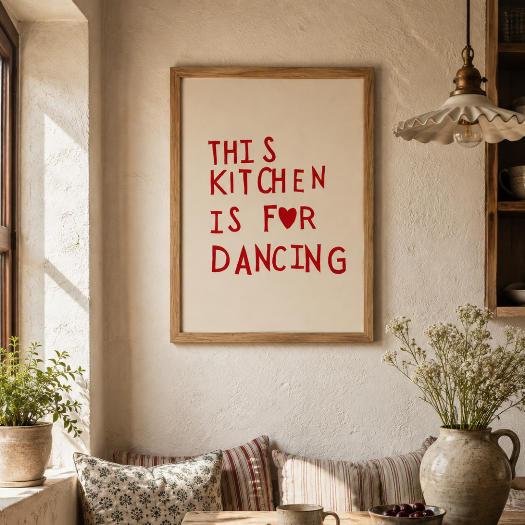 Minimalist Heart "This Kitchen Is For Dancing" Quote Print