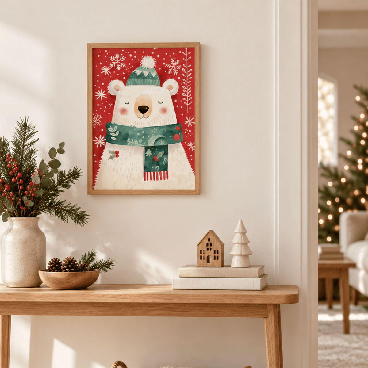 Cozy Christmas Polar Bear Canvas Print