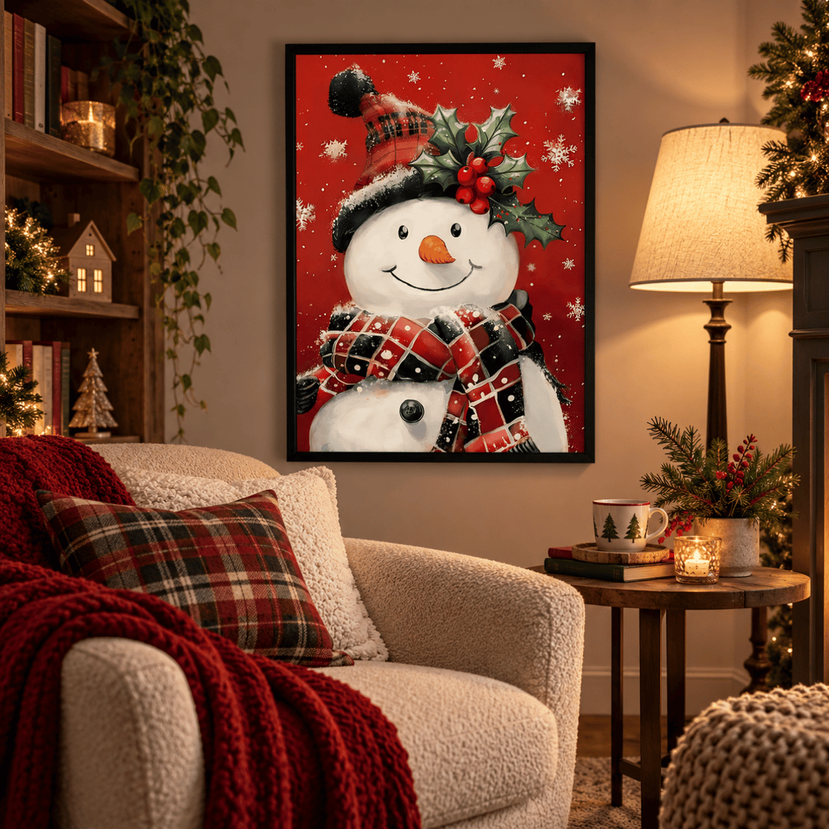 Holly Jolly Snowman Canvas Print