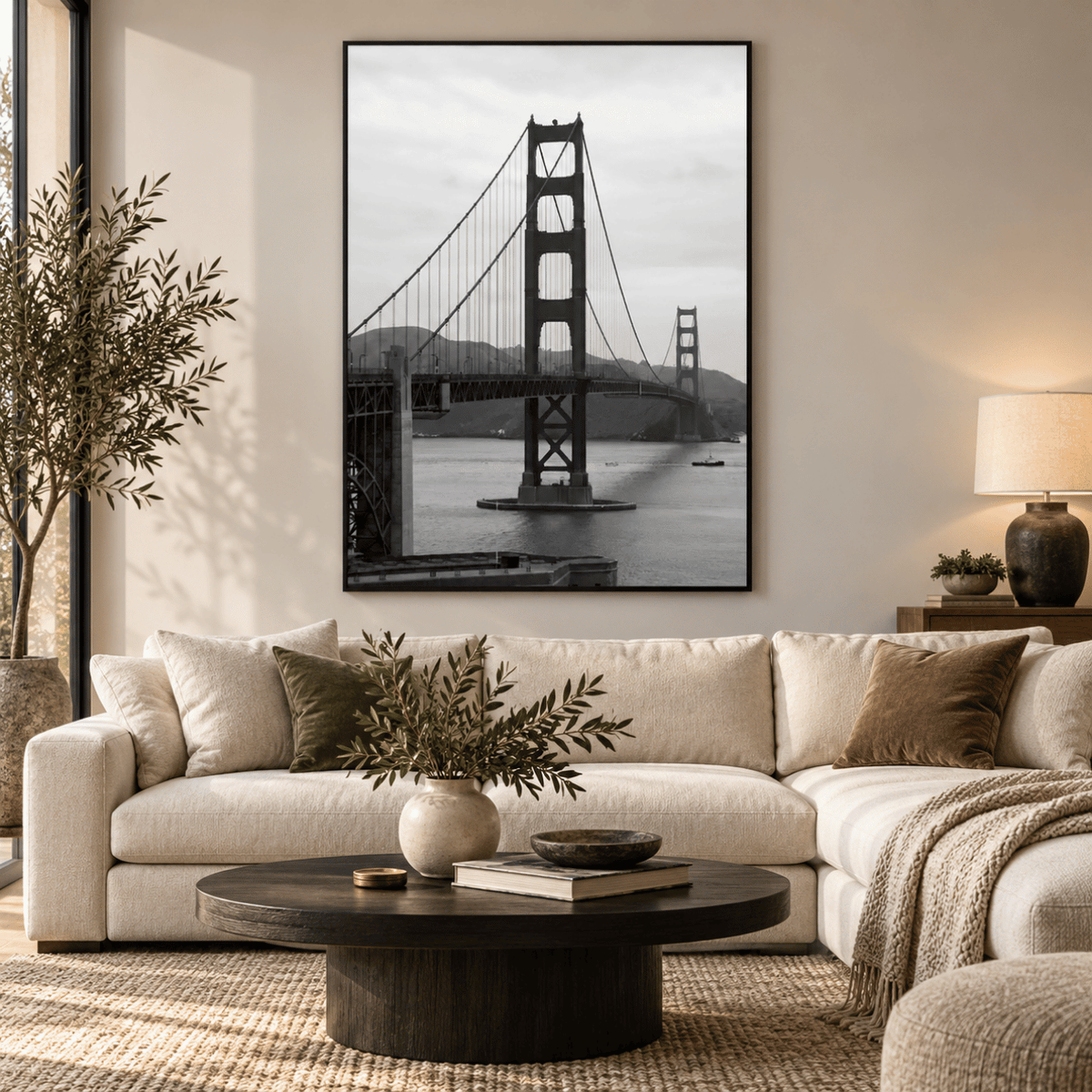 Golden Gate In Monochrome Canvas Print
