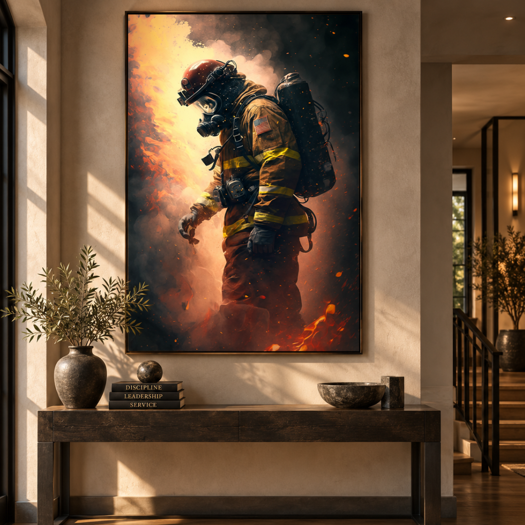 Through the Smoke Firefighter Canvas Print