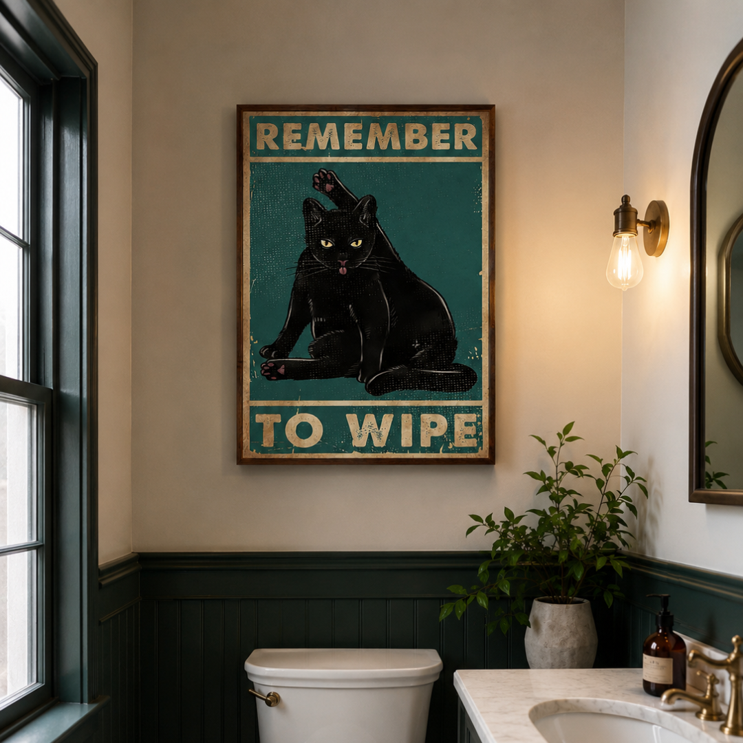 Remember To Wipe Black Cat Canvas Print