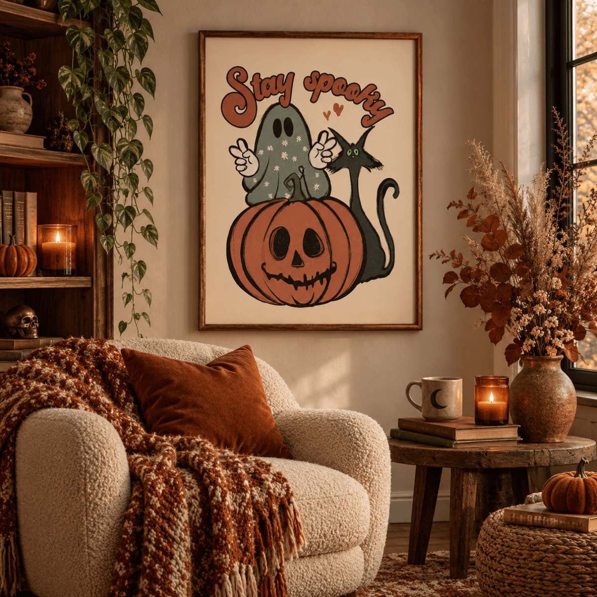 Stay Spooky Pumpkin Black Cat Canvas Print