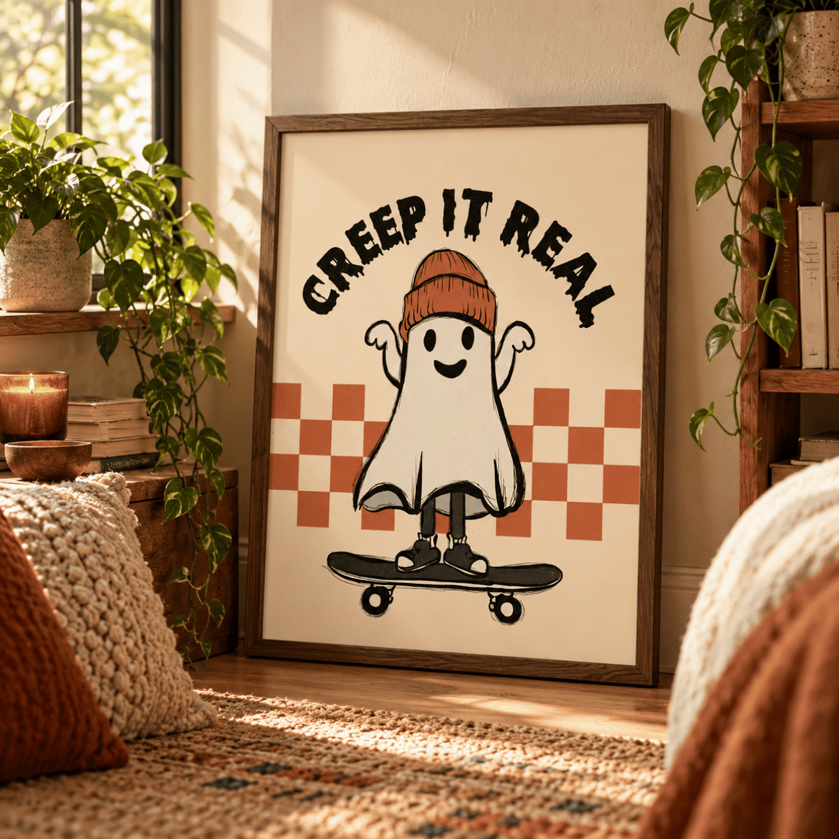 Creep It Real Skateboard Ghost Canvas Print