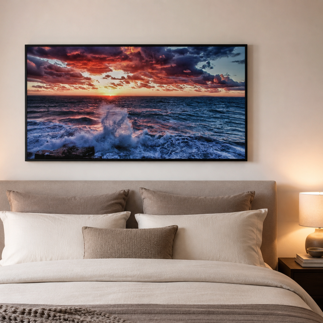 Burning Horizon Ocean Sunset Panoramic Canvas Print
