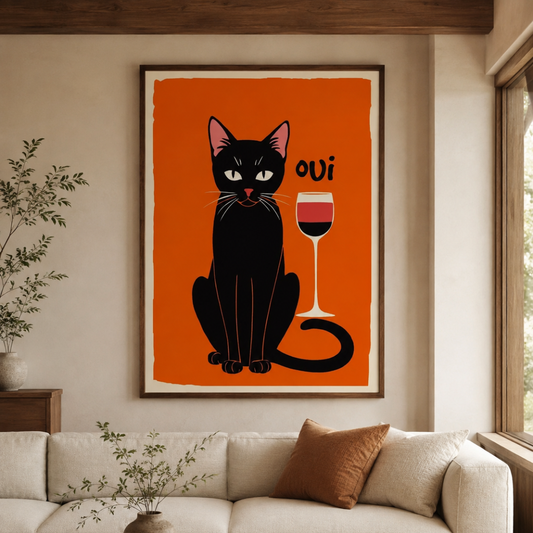 French Oui Black Cat Wine Canvas Print