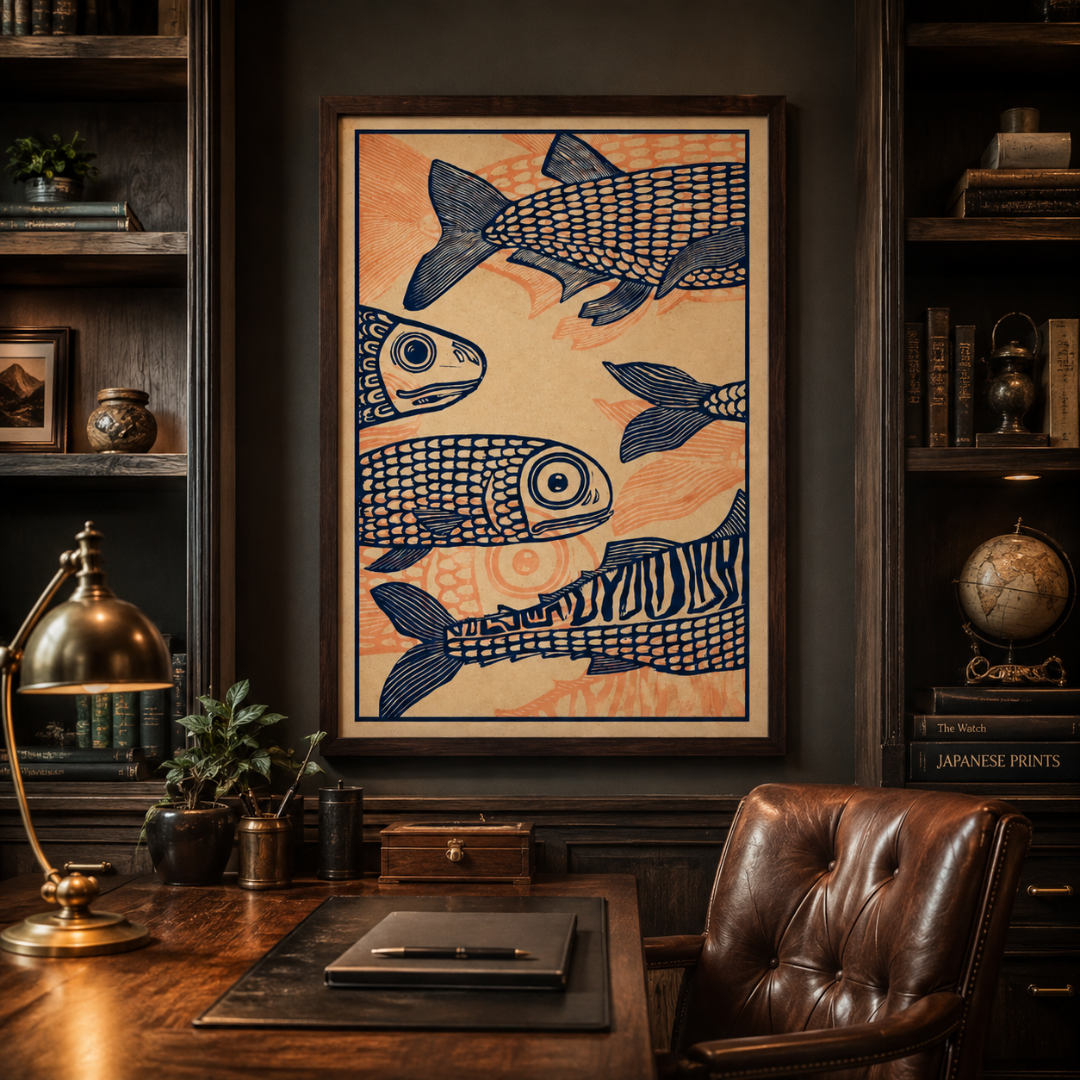 Japanese Vintage Fish Pattern Canvas Print