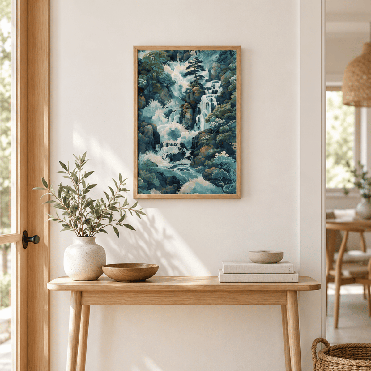 Emerald Torrent Japanese Canvas Print