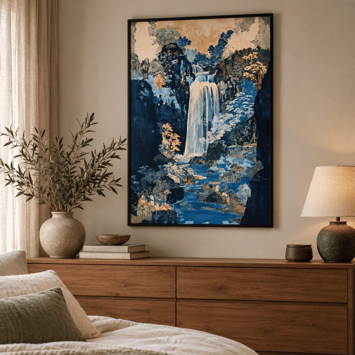 Blue Sanctuary Japanese Waterfall Canvas Print