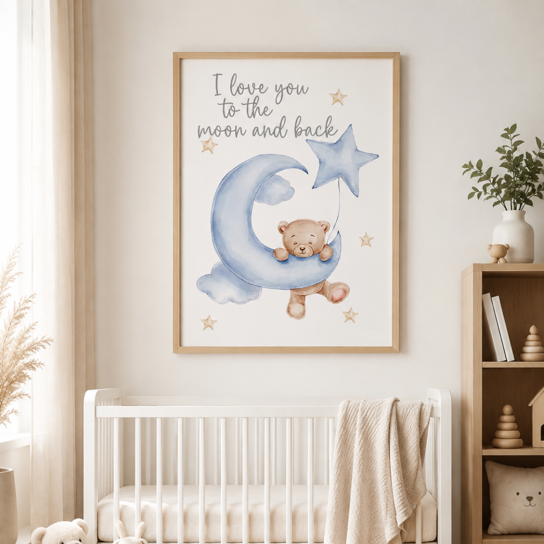 Moonlight Teddy Nursery Canvas Print