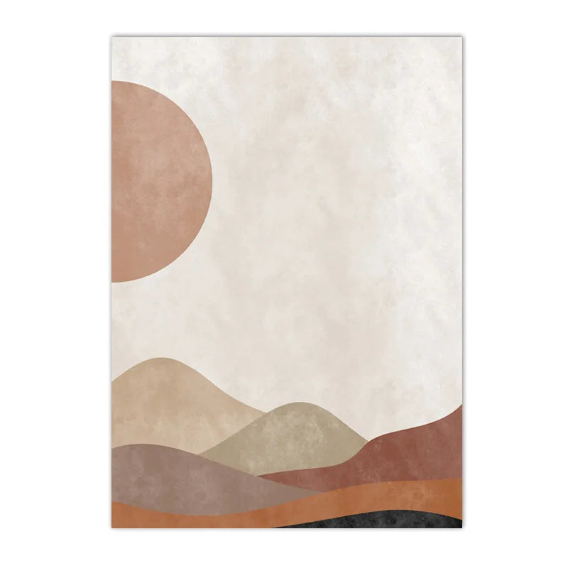 boho mid century abstract sun moon mountain canvas