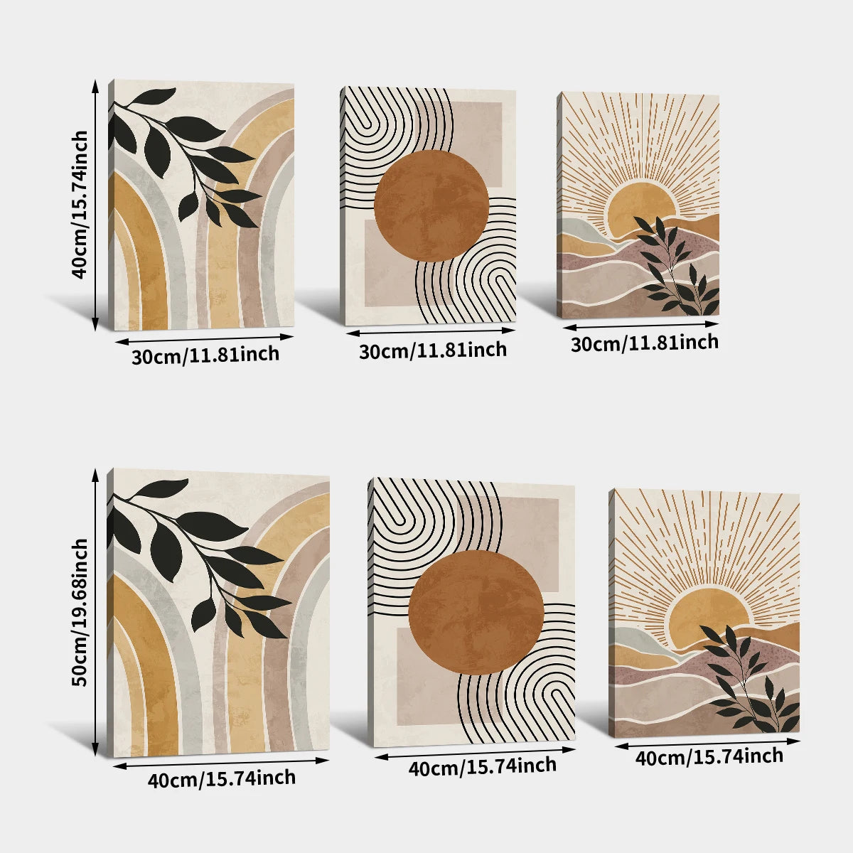 Geometric Sun Plant Canvas - Set Of 3