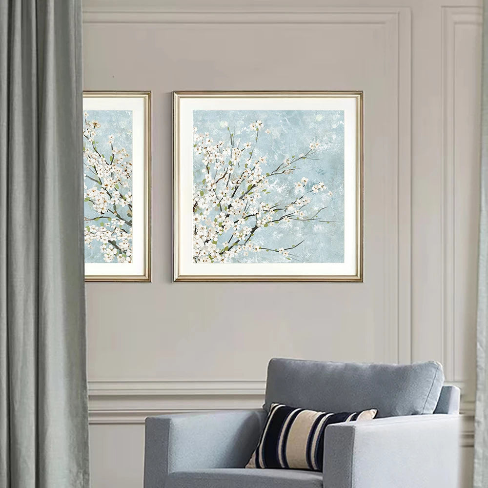 two-panel cherry blossom Nordic floral canvas wall art