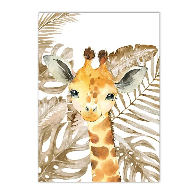 nordic jungle animals giraffe elephant panda lion kids canvas