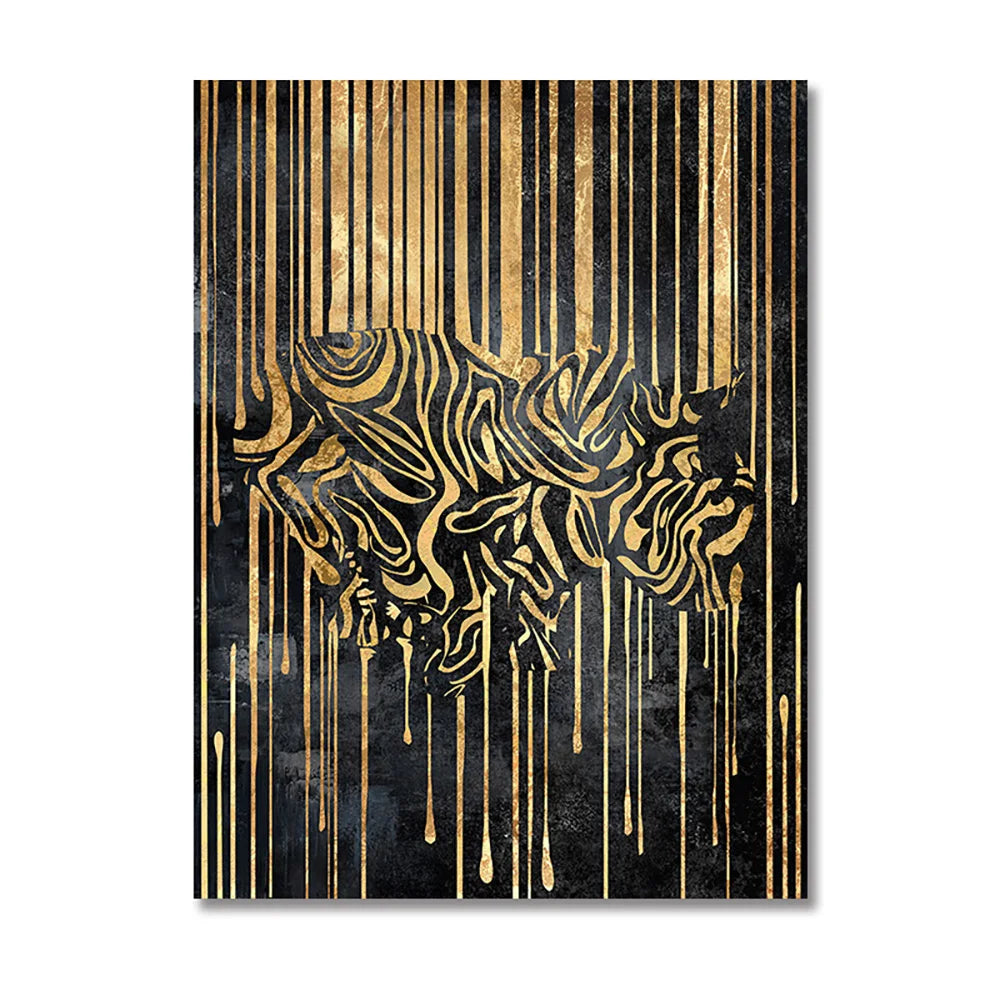 Abstract Gold Line Animals Canvas
