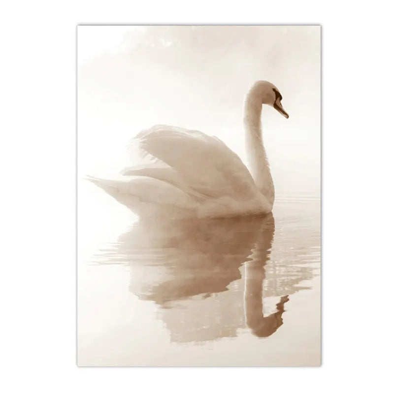 beige coastal canvas with seagull swan dandelion and reeds