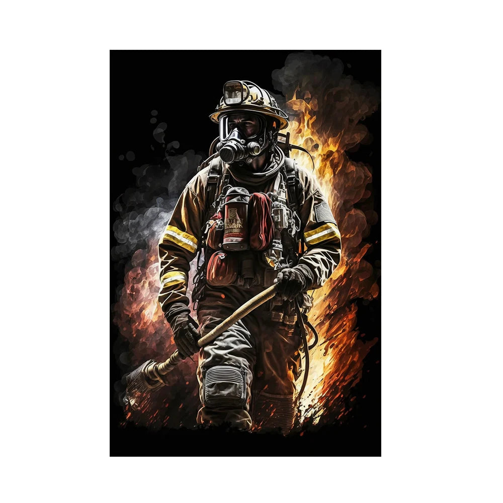 bold firefighter portrait motivational canvas wall art