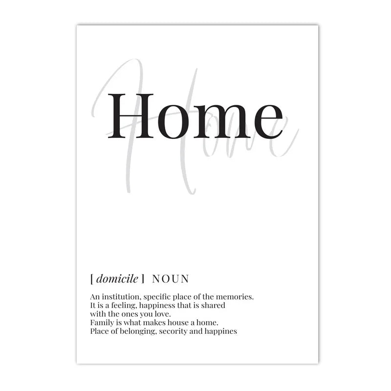 black and white home love family nordic typography canvas