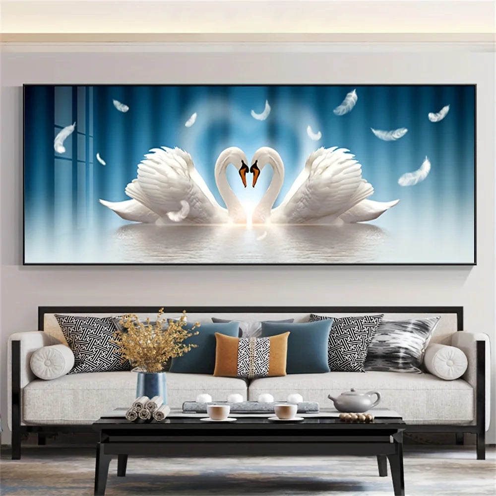 elegant swan couple love theme unframed canvas wall art