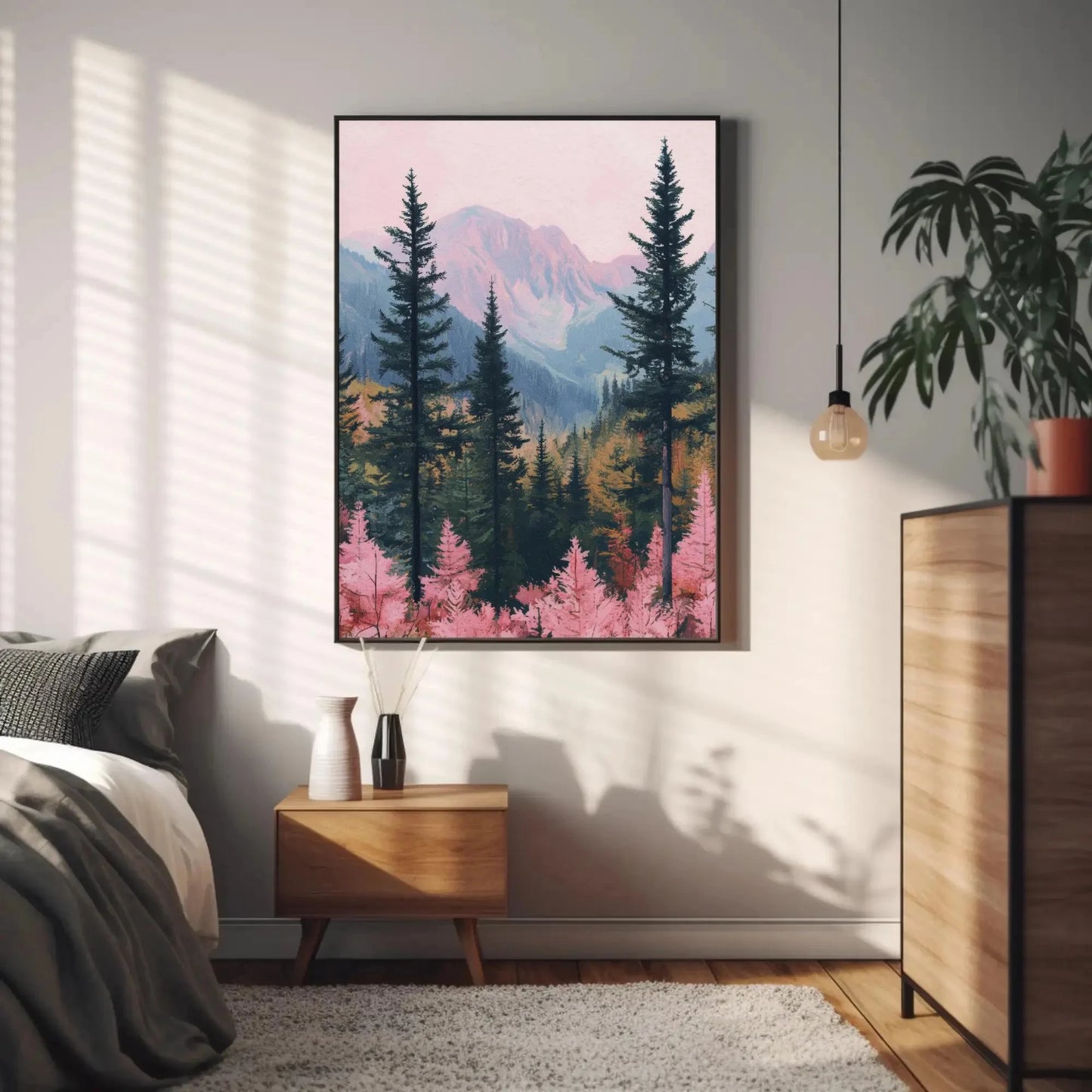 Pink Alpine Forest Mountain Canvas Print