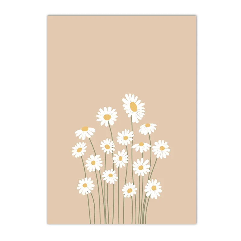 minimalist line drawing of a daisy botanical canvas