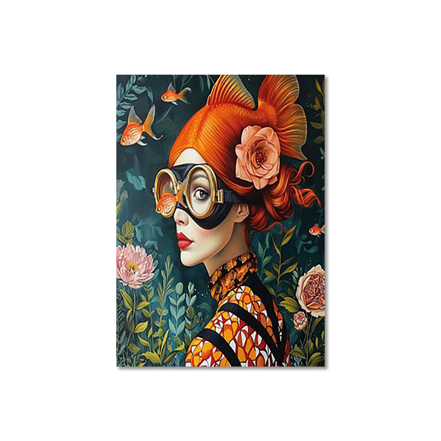 whimsical illustration of a girl wearing glasses standing in water on canvas