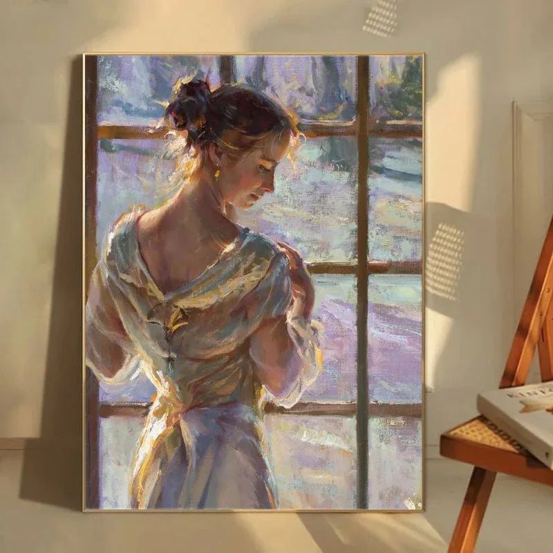 French vintage maiden with flowers portrait canvas wall art