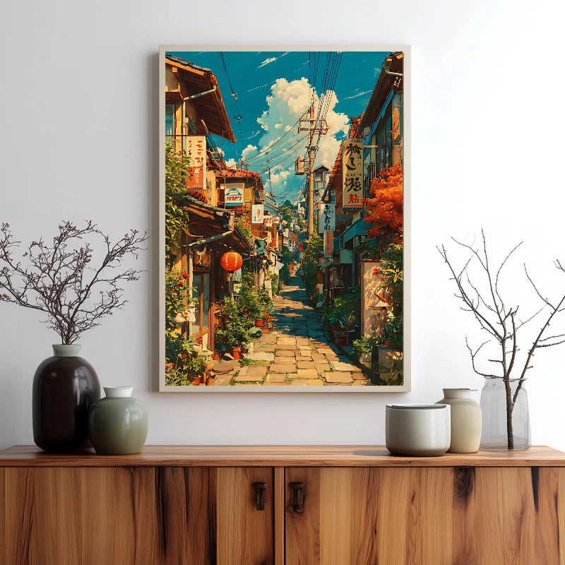 Japan Sunlit Kyoto Alleyway Street Canvas Print
