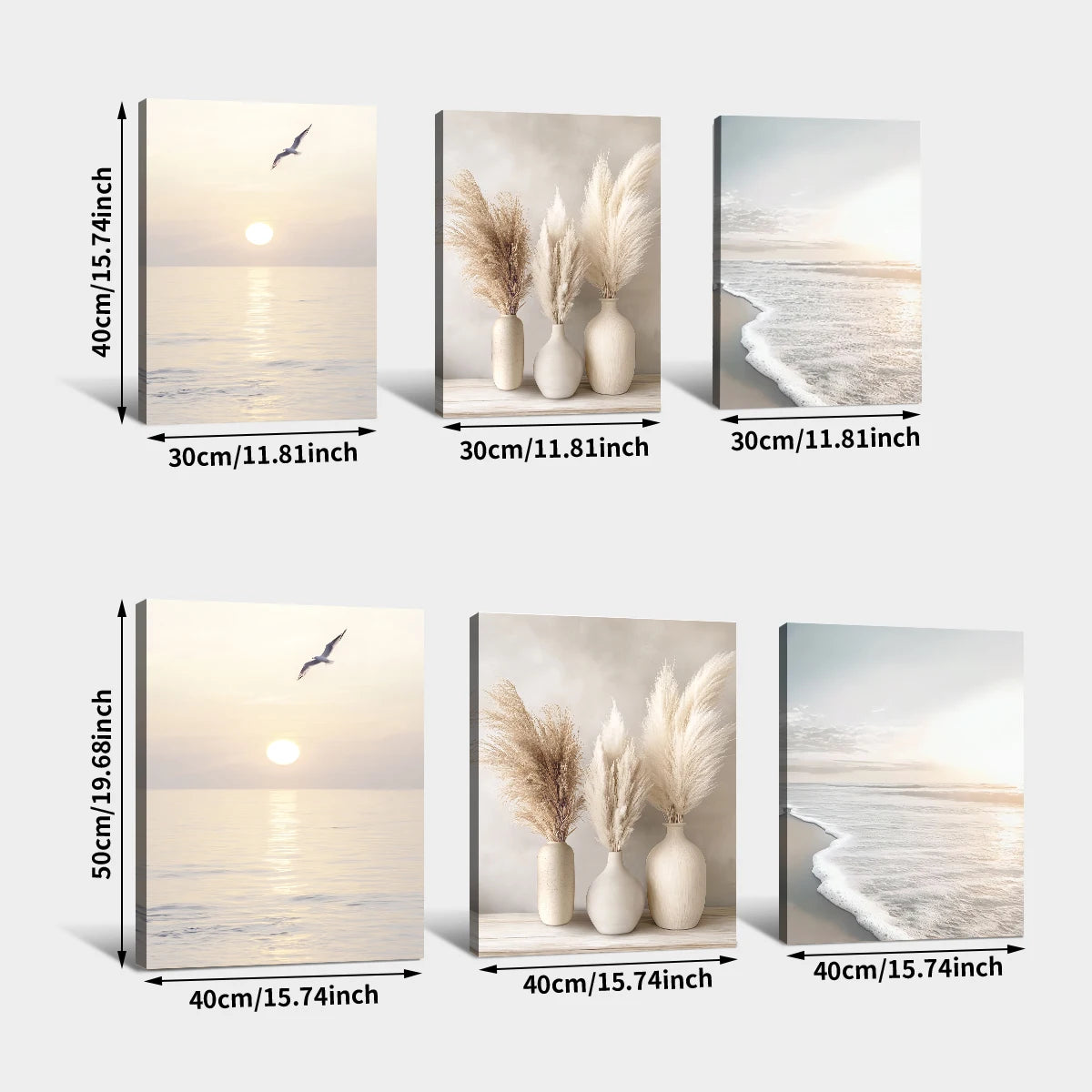 Sunrise Beach Waves Canvas - Set Of 3