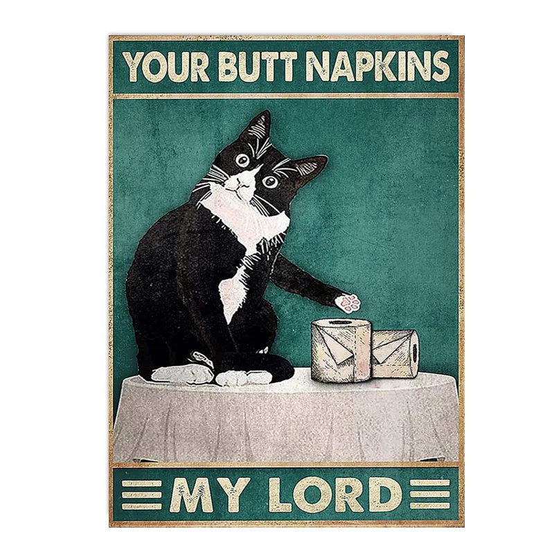 funny black cat are you pooping bathroom canvas sign